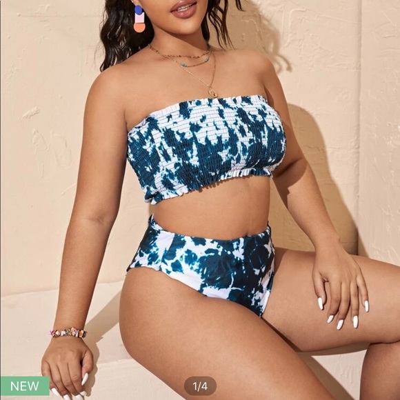 SHEIN Other - Tie dye smocked frill bandeau bikini swimsuit set